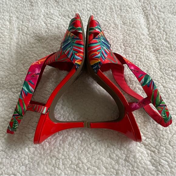 Bandolino Molvena Slingback Heeled Sandals red w/a multi-color tropical floral 9 - Picture 6 of 11